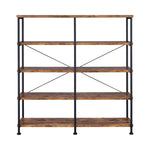 ZUN Antique Nutmeg and Black Double-Wide Bookcase B062P153778
