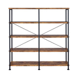 ZUN Antique Nutmeg and Black Double-Wide Bookcase B062P153778