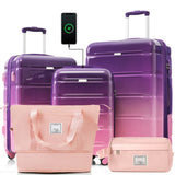 Luggage Sets 5 Piece, 20-inch with USB Port, ABS Durable Suitcase with Travel Bag, ABSPC Hard Shell N726P265424P