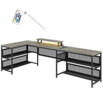 ZUN U Shaped Desk with Power Outlets & LED Strip & Monitor Stand, L Shaped Desk with Storage Shelf, Home W578P149135