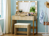 Dressing Table Set with 1 Drawer 3 Storage Compartments and 8 Tri-Color Light Bulbs Grille-Finished 31744356