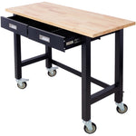 ZUN 48in Work Bench, Workbench with Drawer Storage, Heavy Duty Bamboo Wood Work Table with Wheels for W46560406