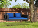 49in Black Rattan Blue Cushion Rattan Swing Chair 06973995