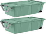 40 Gallon Durable Plastic Storage Tote with Latching Lid and Pull Handle, Green, 2 Pack 56212874