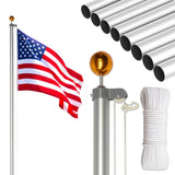 ZUN Flag Pole Kit for Outside House in Ground, 30FT Sectional Aluminum Extra Thick Flagpole, 5x3 US 40319119