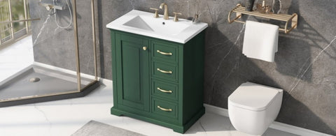 ZUN 30" Bathroom Vanity with Sink, One Package, Green Bathroom Cabinet with Drawers, Solid Frame and MDF N725P192829G