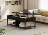 Lift Top Coffee Table with Storage 39" Center Table with Hidden Compartment & 2 Shelves Farmhouse, 60412506