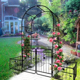 Metal Garden Arch with Gate 79.5'' Wide x 86.6'' High Climbing Plants Support Rose Arch Outdoor W158681132
