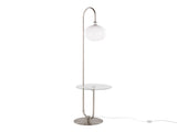 Trombone Contemporary Floor Lamp in Nickel Metal with Clear Glass Shelf B202P224196