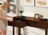 Mid-Century Modern Fluted Console Table with 2 Drawers & Open Shelf, Walnut Finish Narrow Entryway W2557P430472
