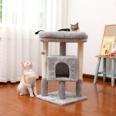 ZUN Modern Small Cat Tree Cat Tower with Sisal Scratching Post, Cozy Condo, Top Perch and Dangling Ball 75440941