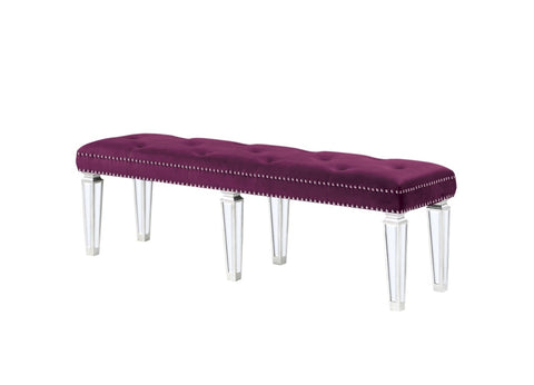 ZUN Varian Burgundy Velvet & Mirrored Bench B2726P261872