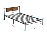 Twin XL Size metal bedframe,Headboard with wood panel decoration,black 47837495