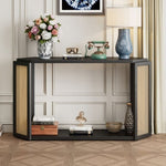 ZUN TREXM Unique Arrow-Shaped Design Console Table with Open Shelf and Rattan Side for Living Room and N715P228111B