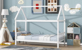 Twin House Bed with Headboard and Footboard, Twin Rubber Wood Bed with House Frame,White W504P225951