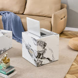 ZUN Modern white MDF+sticker material cube stylish texture design coffee table -15.75 inches W1151P170257