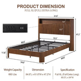 Full Extra Long Size bed frame with storage headboard, built-in charging station, wavy 82735550