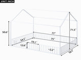 Full Size Metal House Bed with Fence and Door, White MF315933AAK