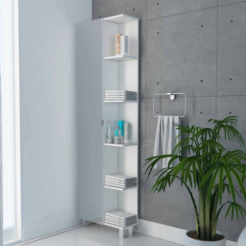 ZUN Portland 5-Shelf Linen Cabinet with Mirror White B06280256