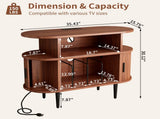 Large Round Record Player Stand with Charging Station & USB Ports, Record Storage Cabinet, Mid W2641P442531