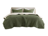 3 Pieces Full/Queen Waffle Knit Chenille Comforter Set,Olive B035P381297