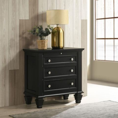 ZUN Black 3-drawer Nightstand with Pull Out Tray B062P145467