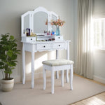 ZUN Sanlo Wooden Vanity Make Up Table and Stool Set, White T2574P162839