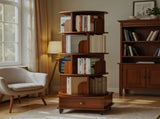 Rotating Bookshelf with Drawer, 360 Display 5 Tier Corner Bookshelf for Small Space, Floor Standing W2641P329214