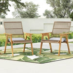 ZUN Set of 2, Acacia Wood Cape Woven Wicker Large Lounge Chair with Pillow for Patio, Deck, Yard, Lawn 73165.00