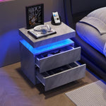 ZUN Nightstand LED Bedside Table Cabinet Lights Modern End Side with 2 Drawers for Bedroom W2371P173479