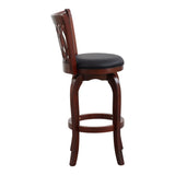 Comfortable Swivel Pub Height Chair 1pc Design Back Dark Cherry Finish Faux Leather Upholstery Solid B011P238917