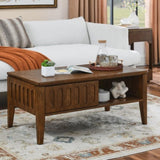 Mid Century Modern Fluted Coffee Table with Storage Sliding Door & Solid Leg, Vintage Farmhouse W1801P195680