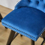 Swivel Velvet Barstools with Button Tufted Decoration and Wooden Legs, and Chrome Nailhead Trim, W1143P241331