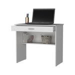 ZUN Chloe White Storage Desk with Drawer and Shelf B062P175188