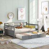 ZUN Full Size Daybed Wood Bed with Twin Size Trundle,Gray 12088793