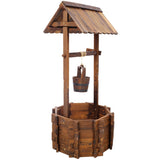 Rustic Wooden Wishing Well Planter Outdoor Home Dcor for Patio, Garden, Yard w/Hanging Bucket ,20in W465P215368
