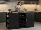 U-Style 47.2" Counter Height Table with Foldable Top & Power Outlet, Sideboard Buffet Cabinet & Bar N711P437715B