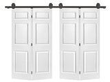 60 in. x 80 in. 6-Panel White Painted MDF Composite Double Bi-Fold Barn Door with Sliding Hardware B2763P491007