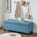 Upholstered tufted button storage bench ,Linen fabric entry bench with spindle wooden legs, Bed W2186P151308