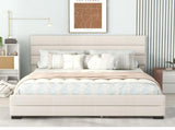 Queen Upholstered Platform Bed with Twin Size Trundle and Two Drawers, Beige 25388983