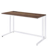 ZUN Walnut and White Writing Desk with USB Port B062P209214