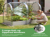 3-in-1 Raised Garden Bed with Greenhouse Cover 130 Gal Galvanized Metal Planter Box - Silver 30611088