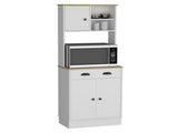 Kitchen Pantry 67" H, Two Cabinets, Three Doors, Two Open Shelves, One Drawer, Microwave Storage B097133171