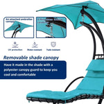 ZUN 53.15 in. Outdoor Teal Hanging Curved Lounge Chair Steel Hammocks Chaise Swing with Built-In Pillow 35341887