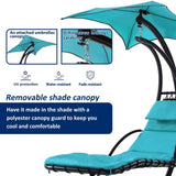 ZUN 53.15 in. Outdoor Teal Hanging Curved Lounge Chair Steel Hammocks Chaise Swing with Built-In Pillow 35341887