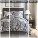 7 Piece Cotton Printed Comforter Set Grey Cal King B03597029