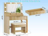 Dressing Table Set with 1 Drawer 3 Storage Compartments and 8 Tri-Color Light Bulbs Grille-Finished 31744356