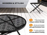 18 inch Folding Side Table, Metal Steel Outdoor Round Coffee Table with Flower Cutouts for 13730271