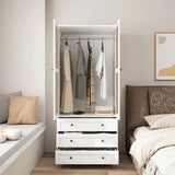 Hollow pattern 2 door 3 drawer wardrobe, the collision of wood color and white, suitable for 04996818