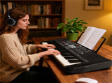 Black 61-Key Digital Piano Keyboard with Light-Up Teaching Mode, 200 Rhythms & Dual Keyboard 72117689